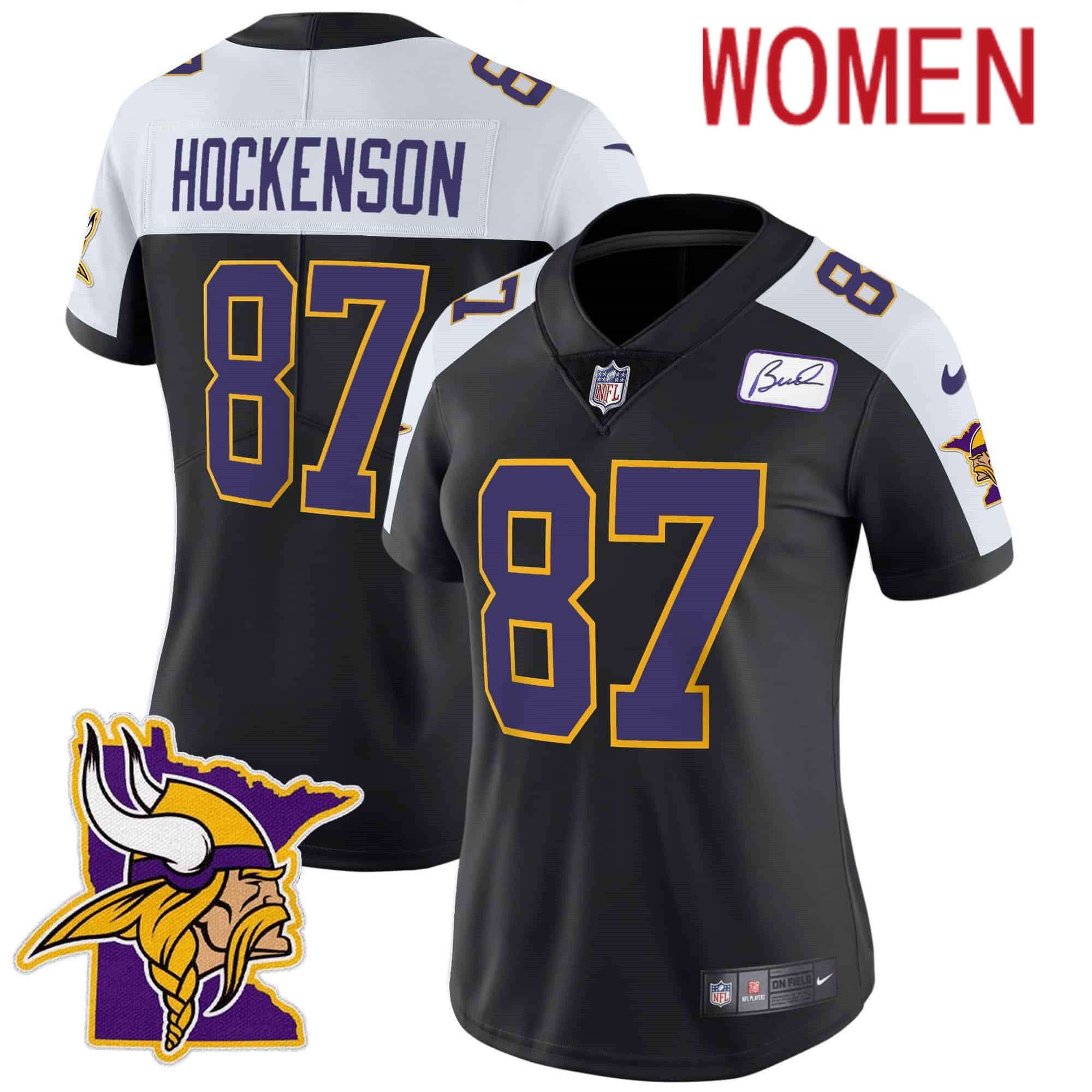 Women Minnesota Vikings #87 Hockenson Black 2024 Nike Patch Classic Limited NFL Jersey